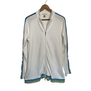 FAIRWAY & GREENE Womens XL TG White Blue Green Stripe Zip Up Track Jacket